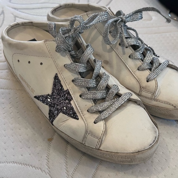 Golden Goose White Sneakers with Silver Glitter Star
